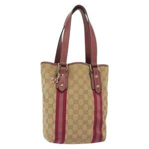 GUCCI GG Canvas Sherry Line Tote Bag Beige Gold Auth 140181